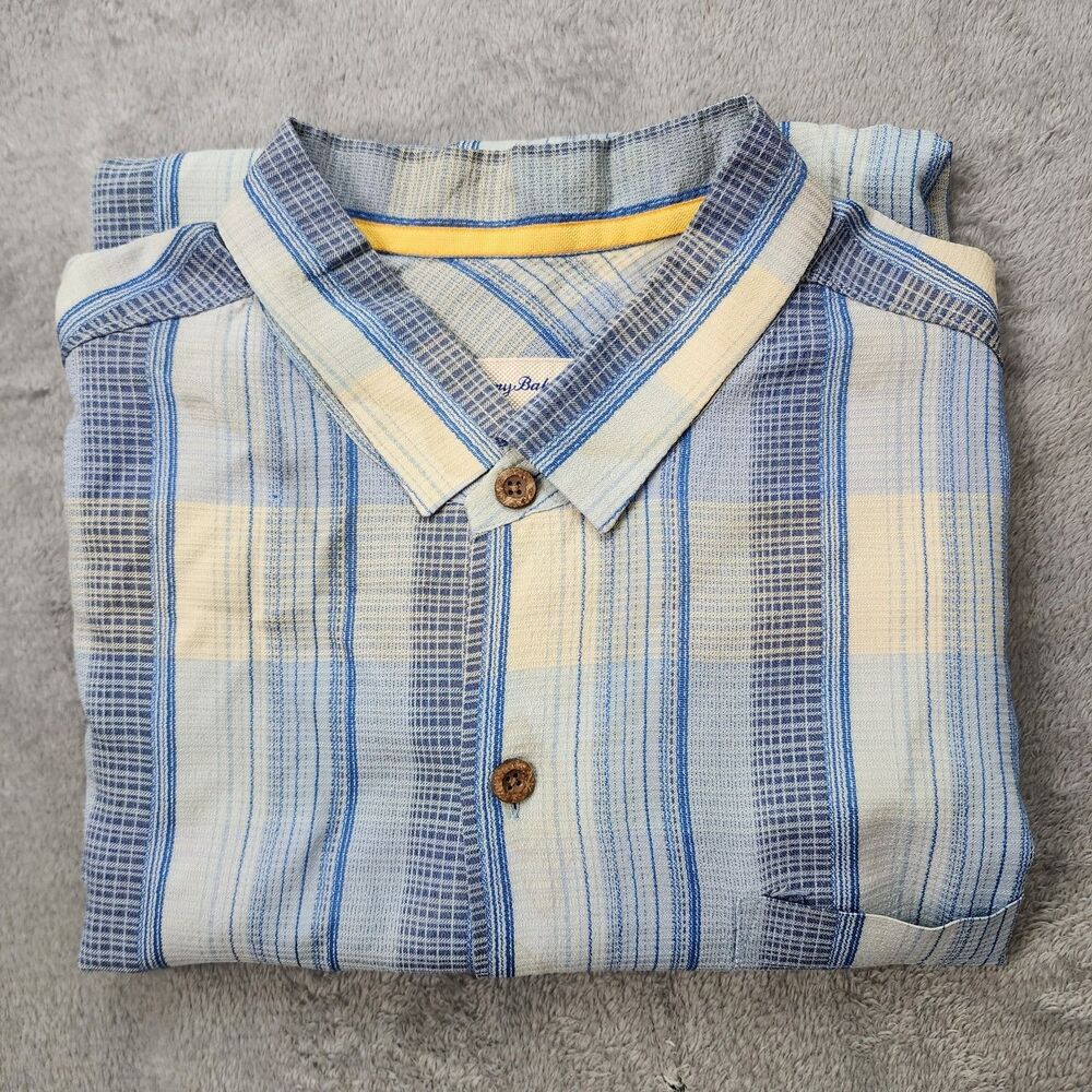 Tommy Bahama Silk Mens Shirt XL Striped Short Sleeve Casual Original Fit